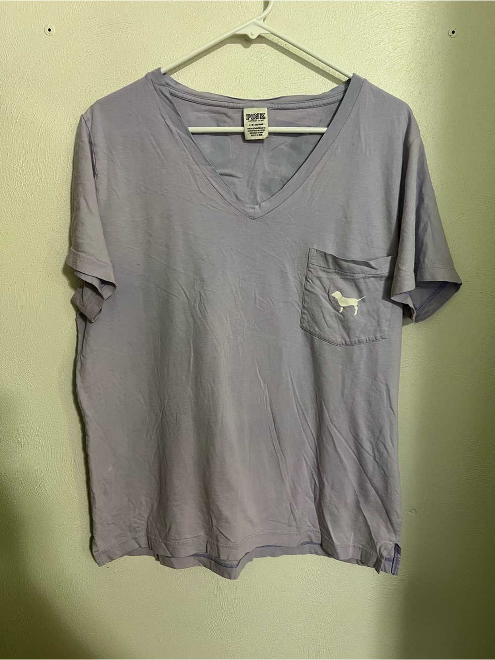 PINK VICTORIA'S SECRET‎ Classic Casual Graphic Pocket T Shirt Lilac White Wms L